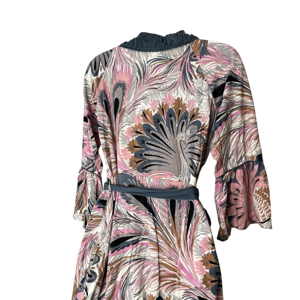 Women's Printed Short Robe with Ruffle Trim - Pink Multi - Picture 8 of 15